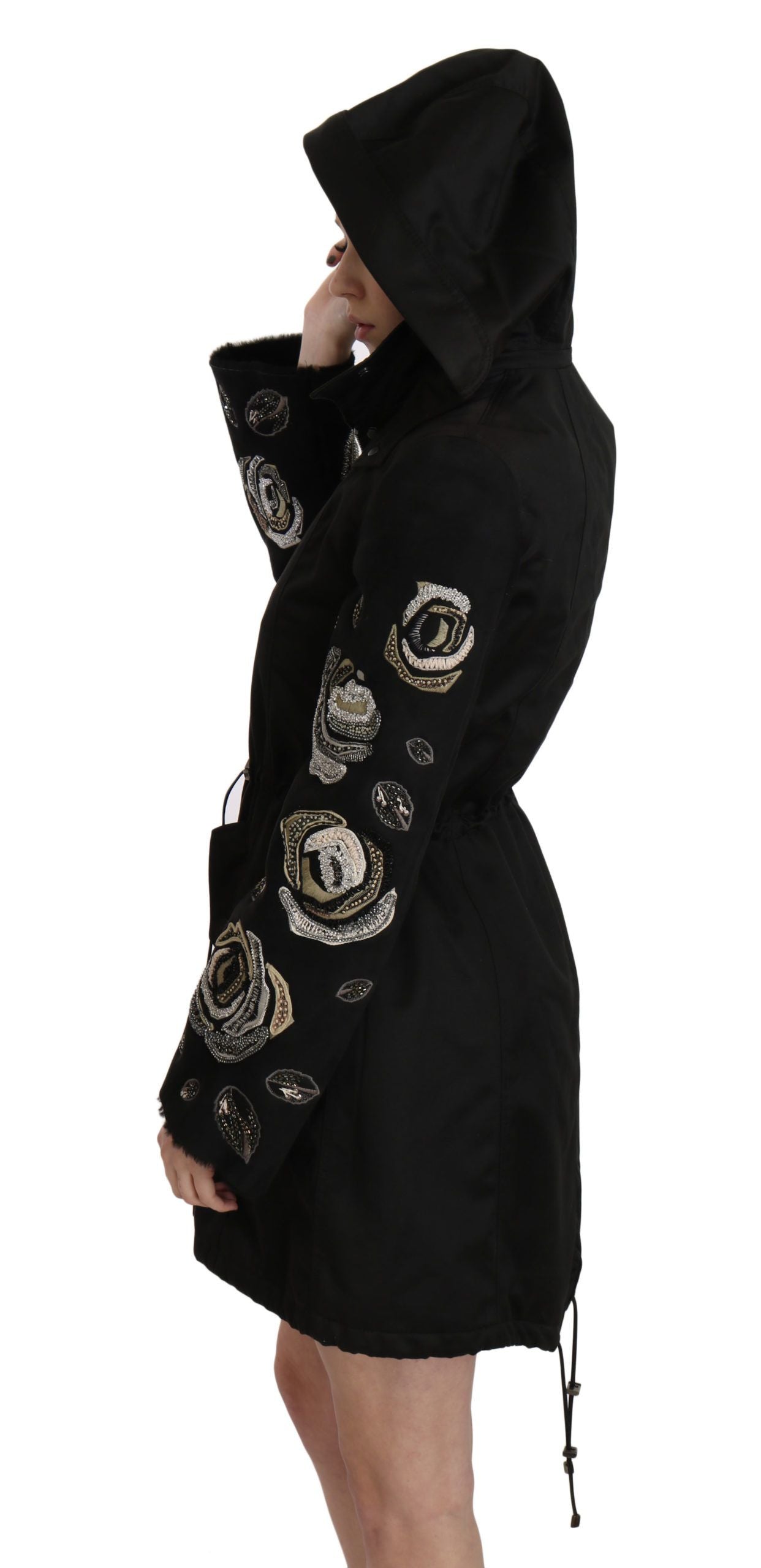John Richmond Floral Sequin Beaded Hooded Jacket Coat